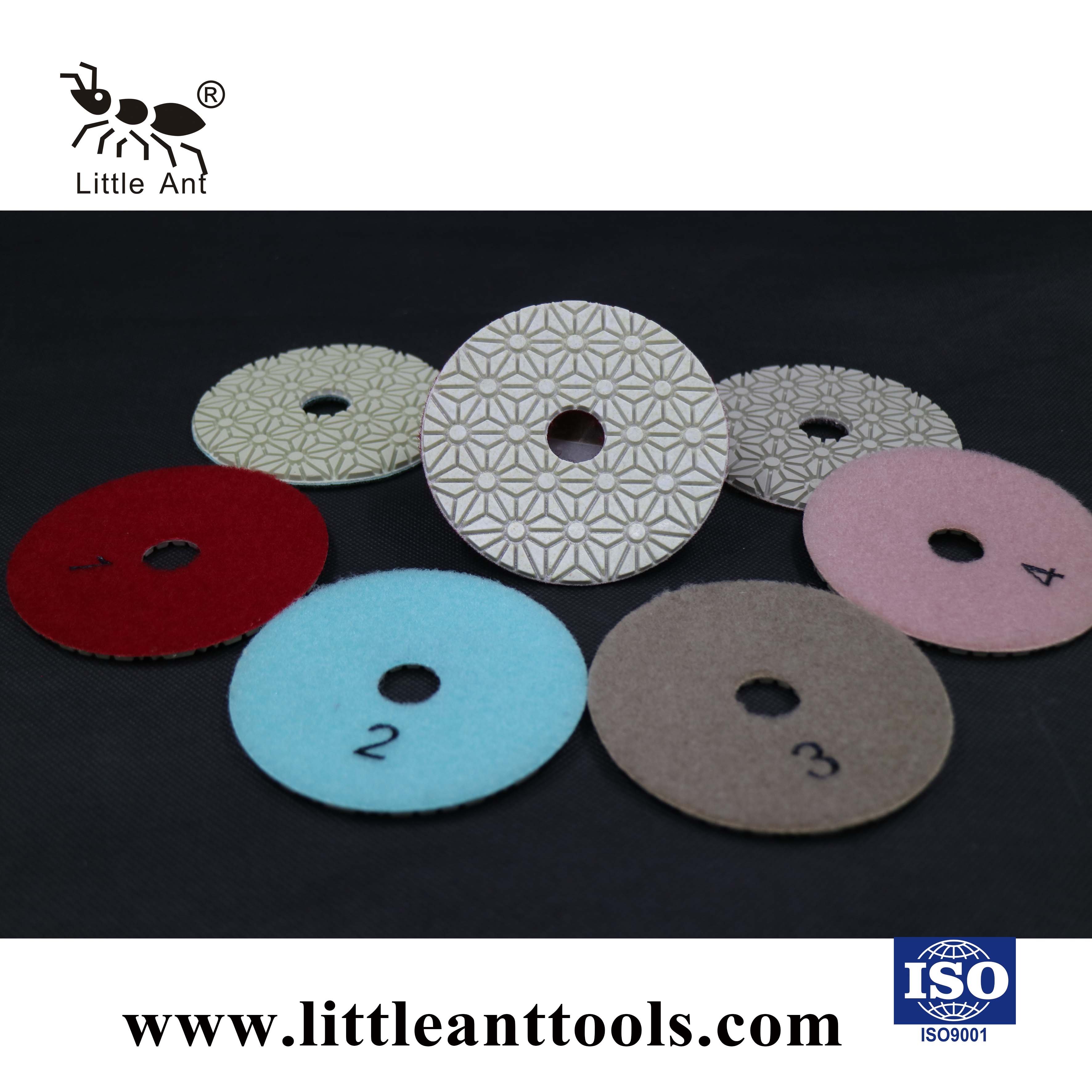 LITTLE ANT – tampon de polissage humide en diamant, modèle de fleur en 3 ou 4 étapes, Flexible pour pierre, marbre, granit, Terrazzo, calcaire, béton