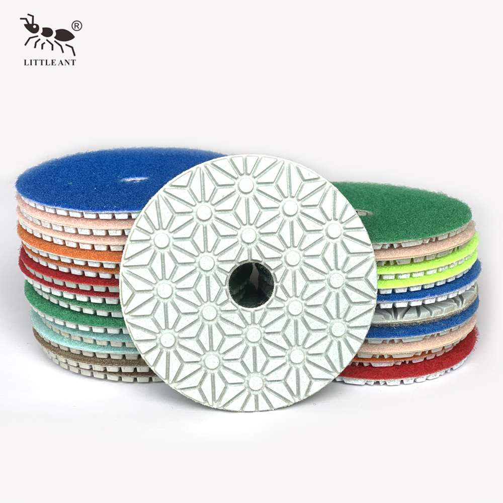 Petite fourmi 3 ou 4 étapes Modèle de fleur Tampon de polissage humide diamant flexible pour le béton de calcaire en granite en marbre en marbre en marbre