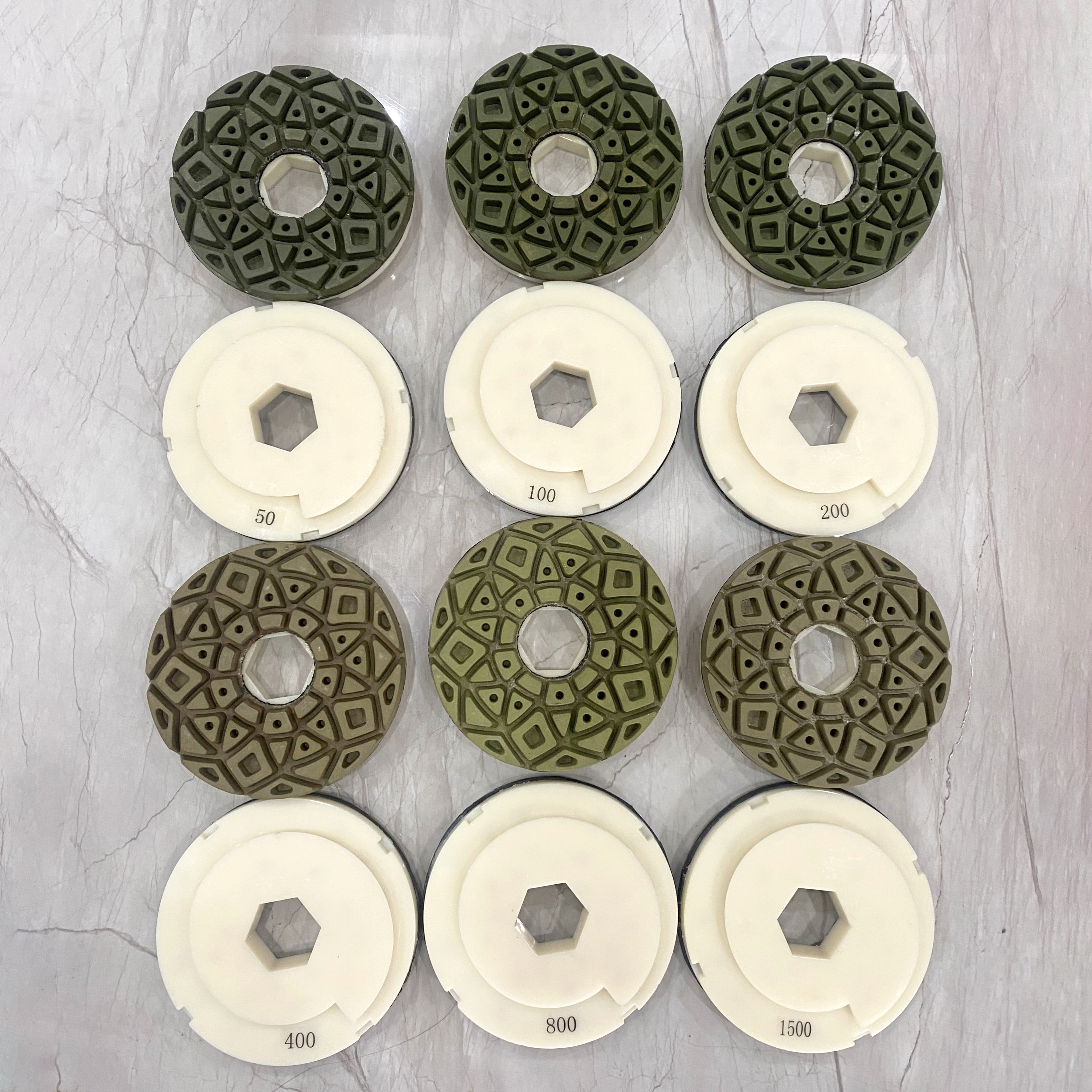Little Ant Snail Lock 5 pouces 125 mm Tampon de polissage de bord de résine avec pvc bailleur de fonds en marbre en marbre terrazzo